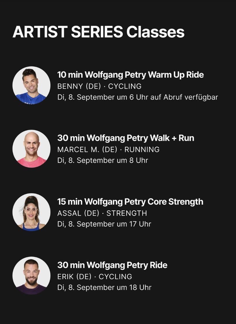 Wolfgang Petry Artist Series promotional photo for Peloton class collection