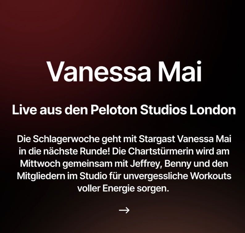 Vanessa Mai Peloton Studios London Schlager Week promotional photo