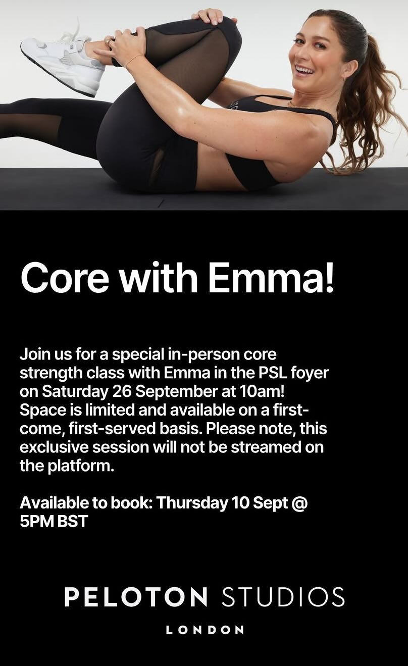Emma Lovewell foyer class session announcement at Peloton Studios London
