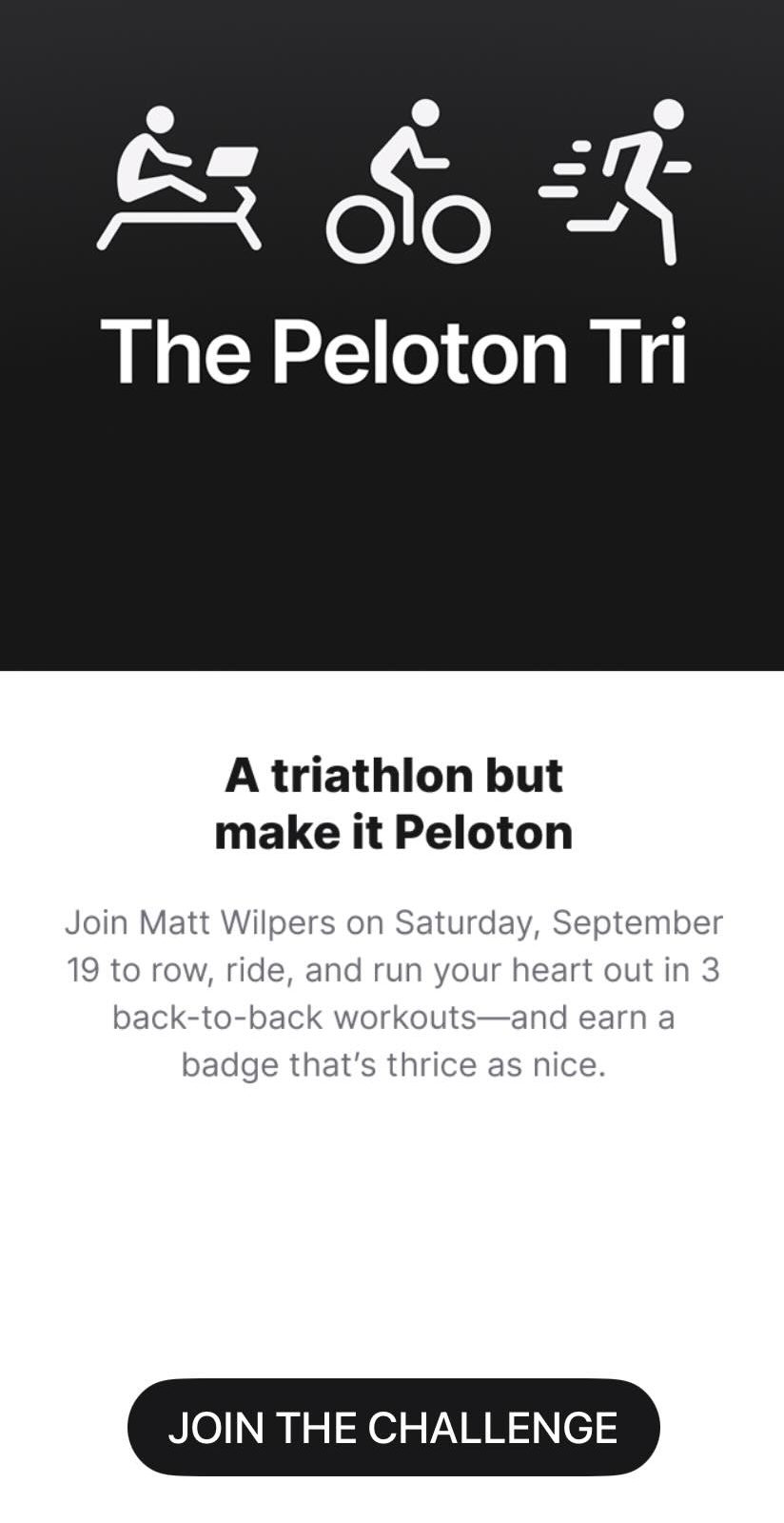 Peloton Tri Challenge badge showing Gold tier for three workouts