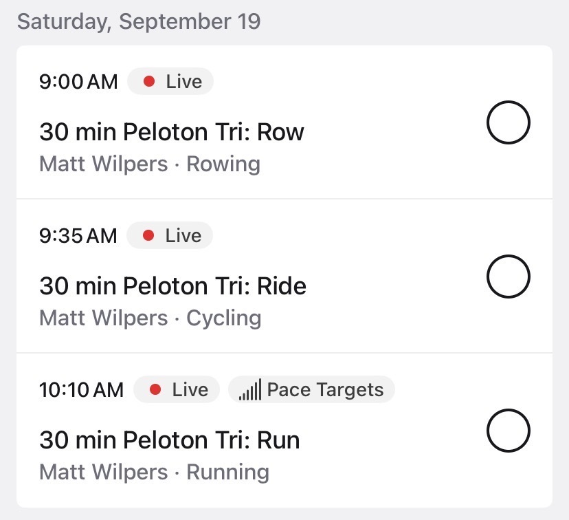 Peloton Tri Challenge Schedule