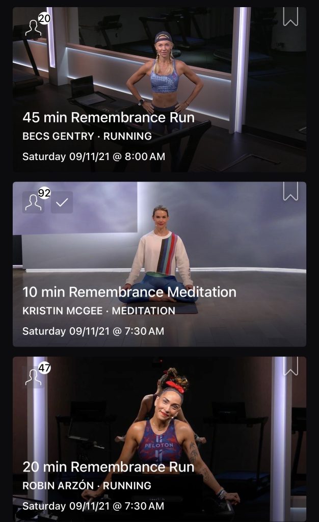 Peloton 9/11 Anniversary Ride precedent: 2021 Remembrance Run and Meditation classes on the Peloton schedule