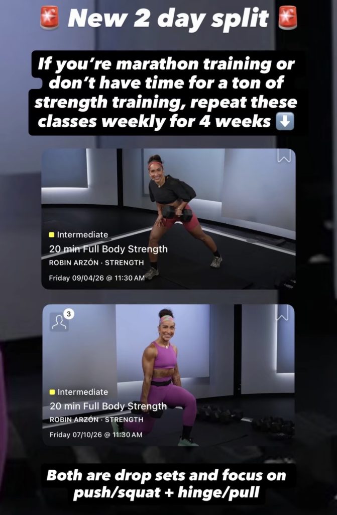 Robin Arzón 2 Day Strength Split Instagram Story graphic