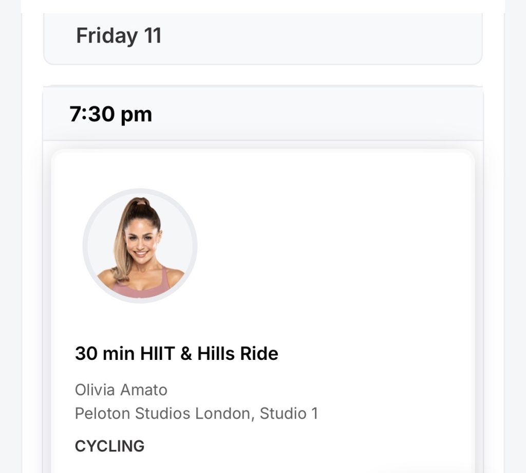 Olivia Amato Peloton Studios London Class Schedule