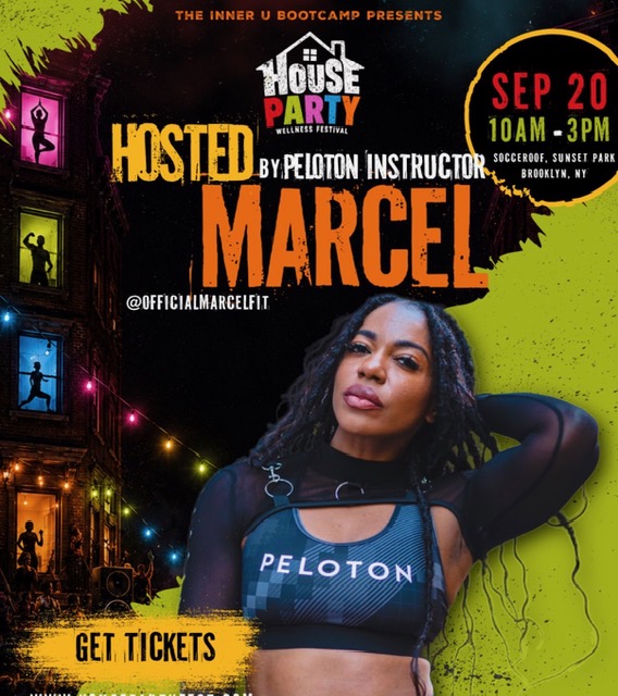 House Party Wellness Festival flyer featuring Marcel Dinkins as host, September 20 in Brooklyn"