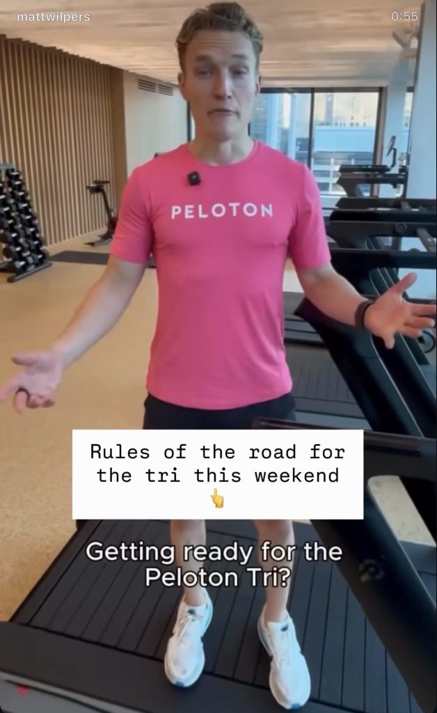 Peloton Tri 2026 rules explained by instructor Matt Wilpers standing on a Peloton Tread