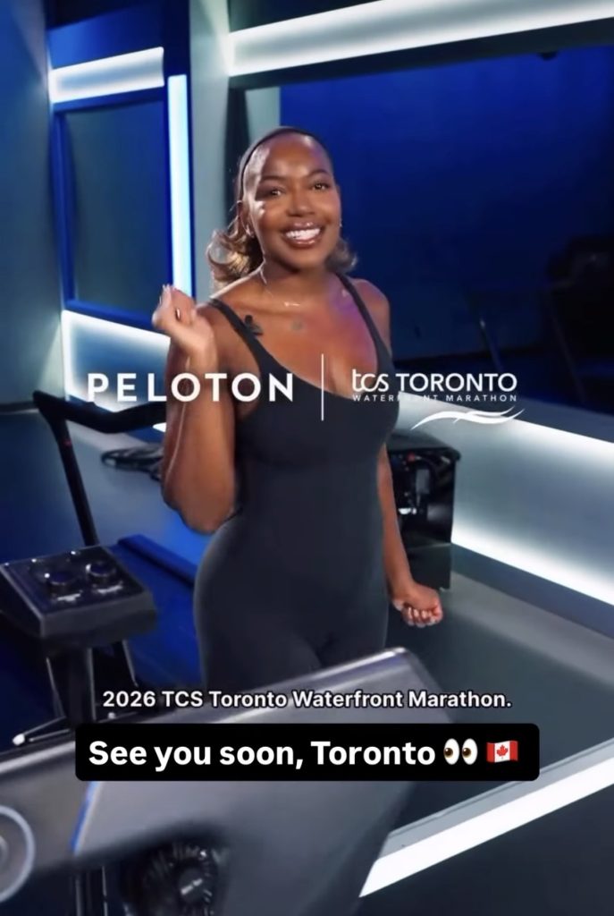 Toronto Waterfront Marathon and Peloton logos in the Peloton announcement video