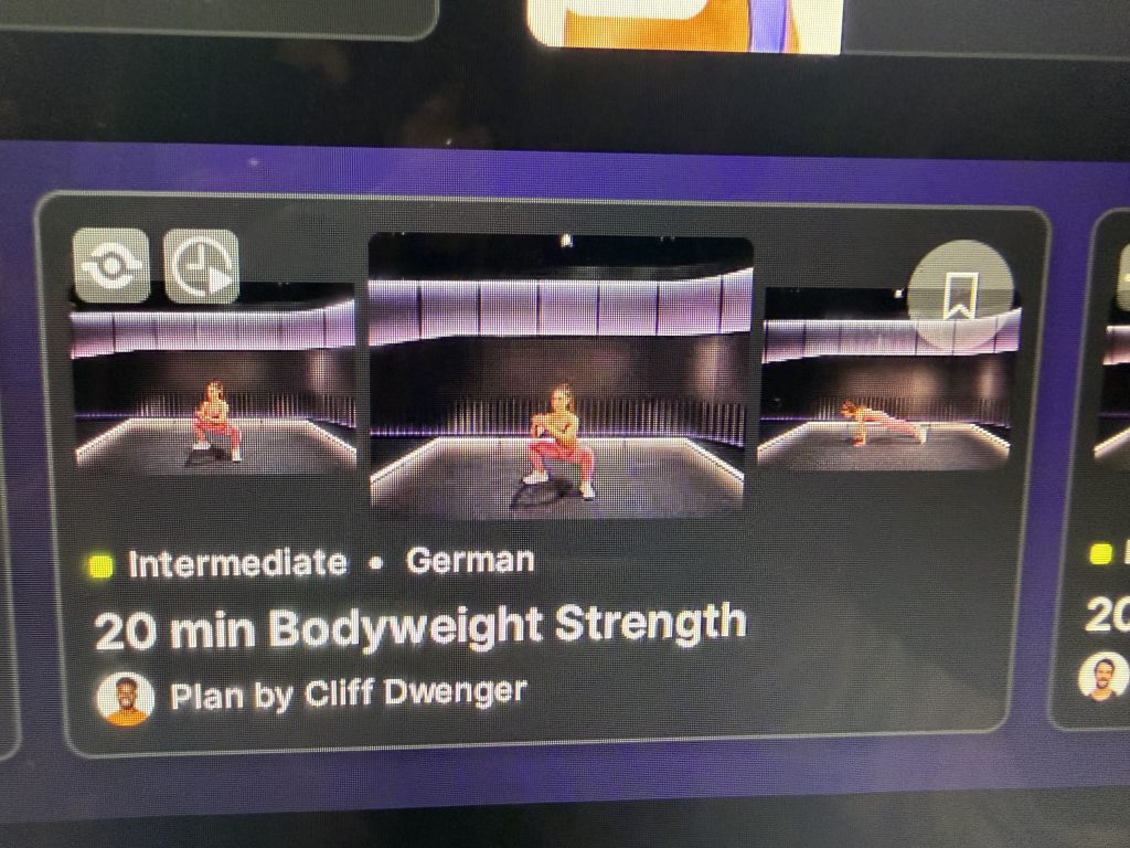 Peloton self paced workouts card for 20 min Bodyweight Strength with a plan by Cliff Dwenger