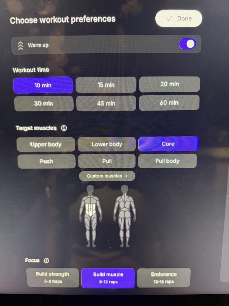 Peloton self paced workouts preferences screen