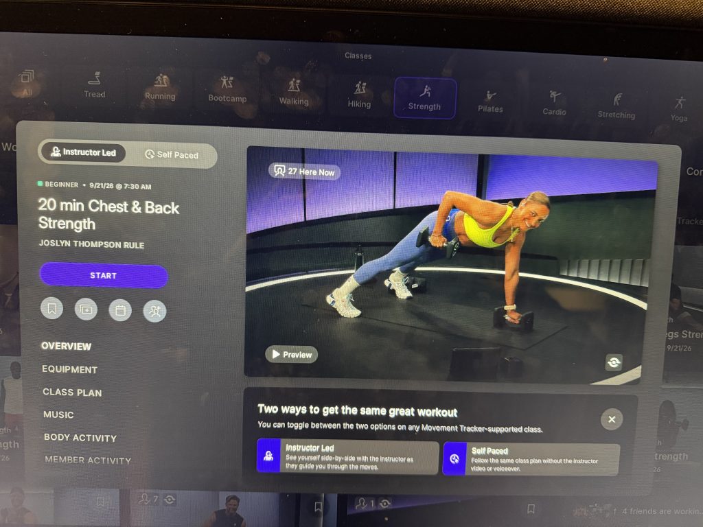 Peloton self paced workouts class cards with a modify icon in the top right corner on eligible classes