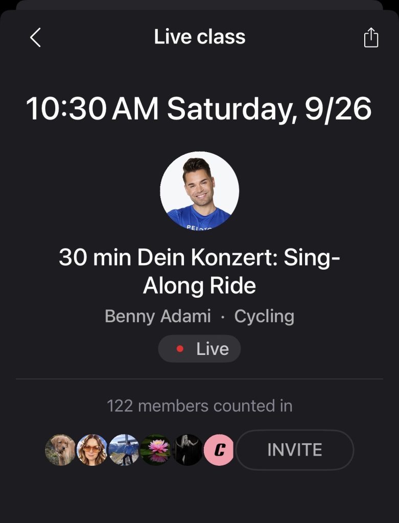 ABBA sing along ride live class listing for Benny Adami's 30 min Dein Konzert Sing-Along Ride on September 26
