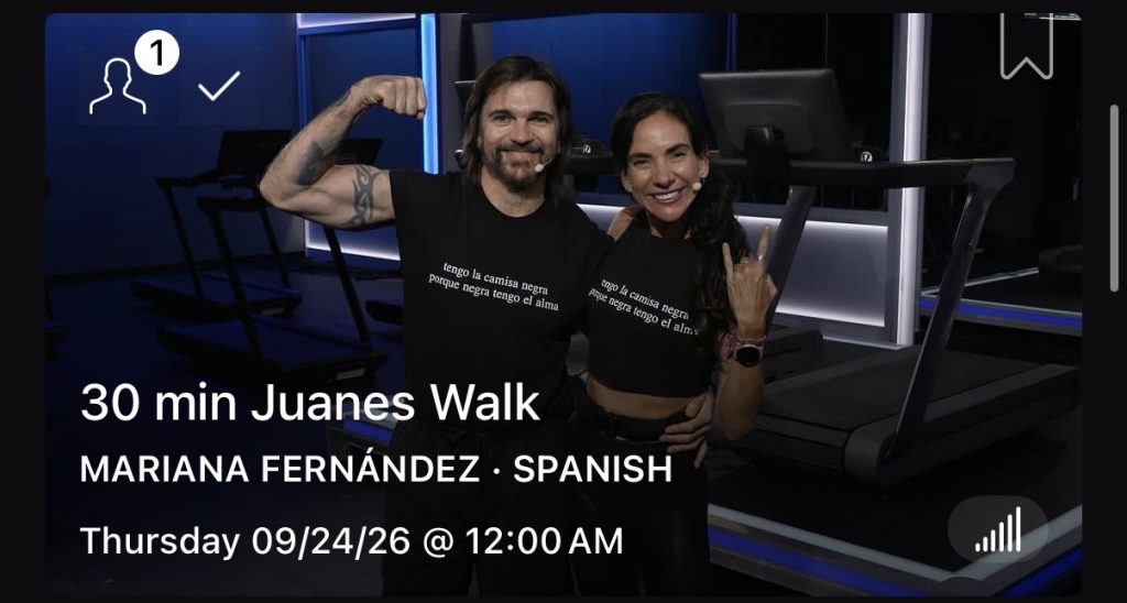 Juanes Walk with Juanes and Mariana Fernández walking side by side on Peloton Treads