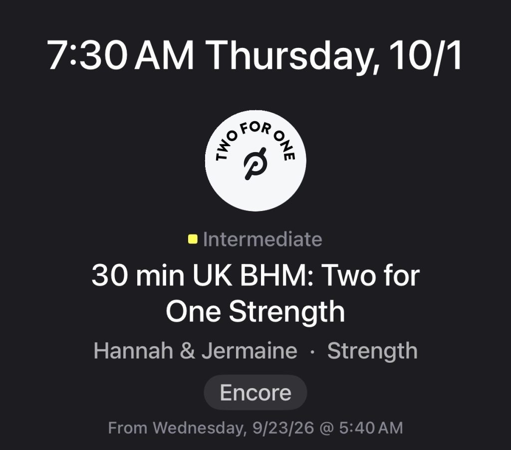 UK Black History Month Strength class card for 30 min UK BHM: Two for One Strength with Hannah Frankson and Jermaine Johnson on October 1