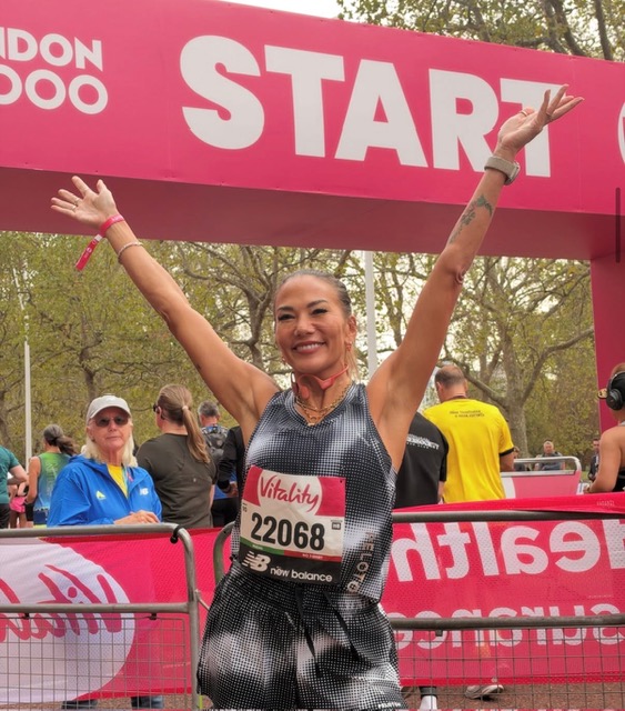 Peloton instructor races: Susie Chan celebrates at the Vitality London 10K start line