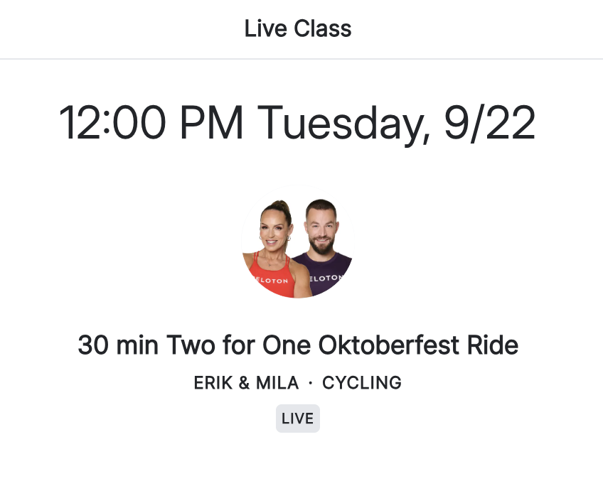 Peloton Oktoberfest 2-for 1 Class