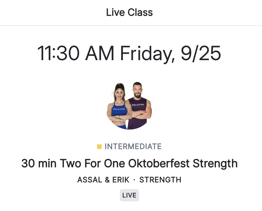 Peloton Oktoberfest 2-for 1 Class
