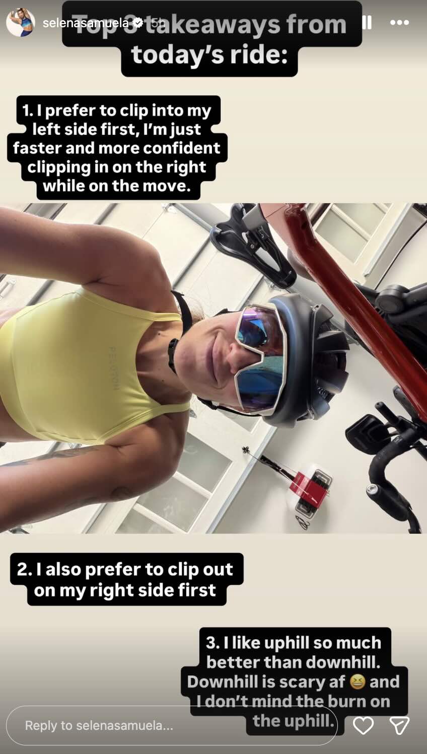 Selena Samuela triathlon training ride in cycling helmet and sunglasses