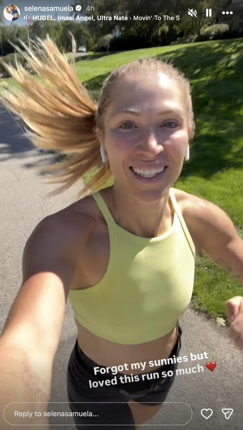 Selena Samuela triathlon training ride in cycling helmet and sunglasses