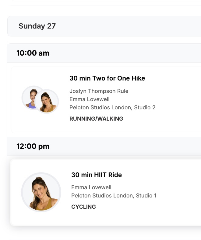 Emma Lovewell Peloton Studios London Class Schedule