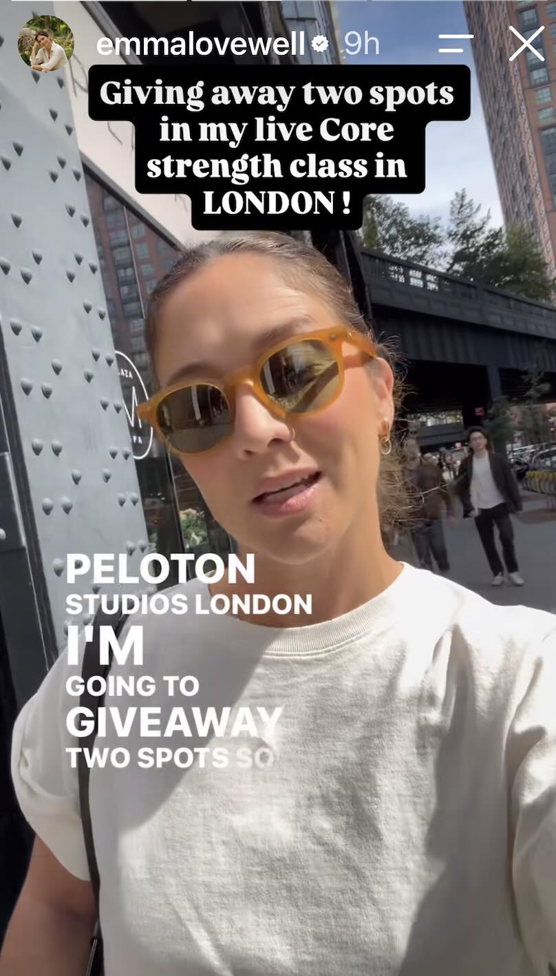 Emma Lovewell Peloton Studios London Class Foyer Giveaway