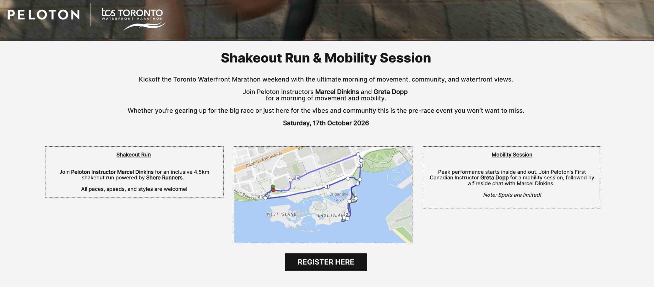Toronto Waterfront Marathon and Peloton registration page
