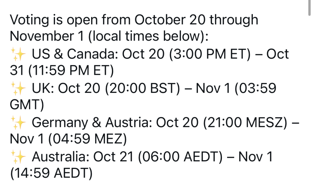 Peloton Leaderboard Awards dates by region posted by Peloton Studios on Instagram