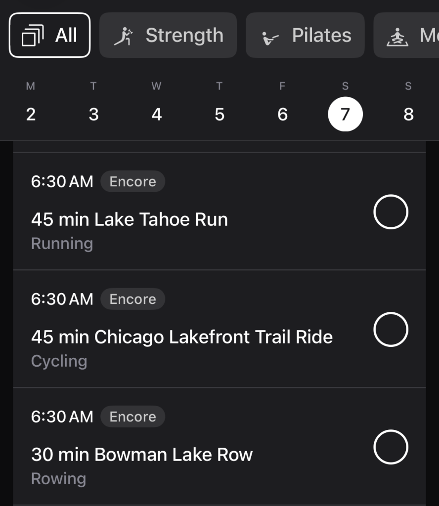 Countdown to Turkey Burn 2026 Week 1 Scenic options on the Peloton schedule at 6:30 a.m. ET