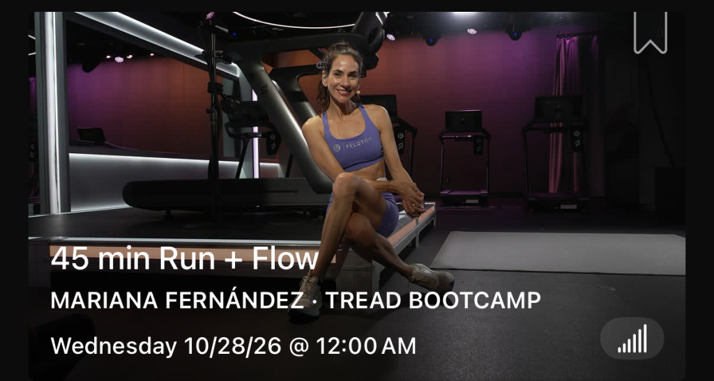Run + Flow Tread Bootcamp class with Mariana Fernández seated on the Tread deck, released October 28