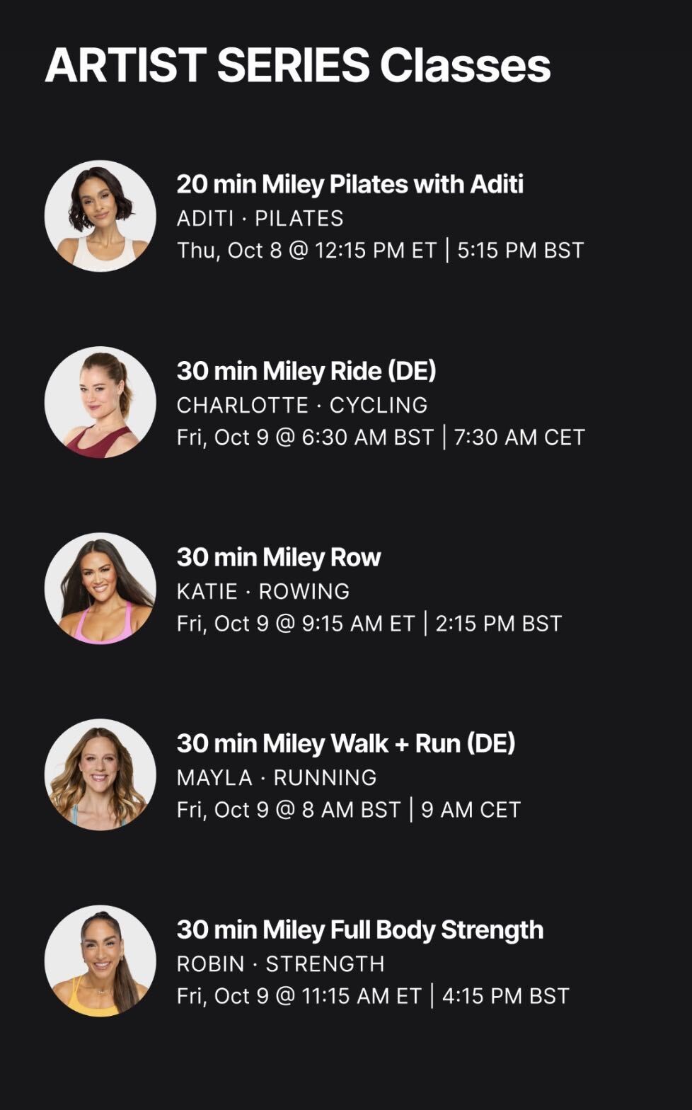 Miley Artist Series - Schedule