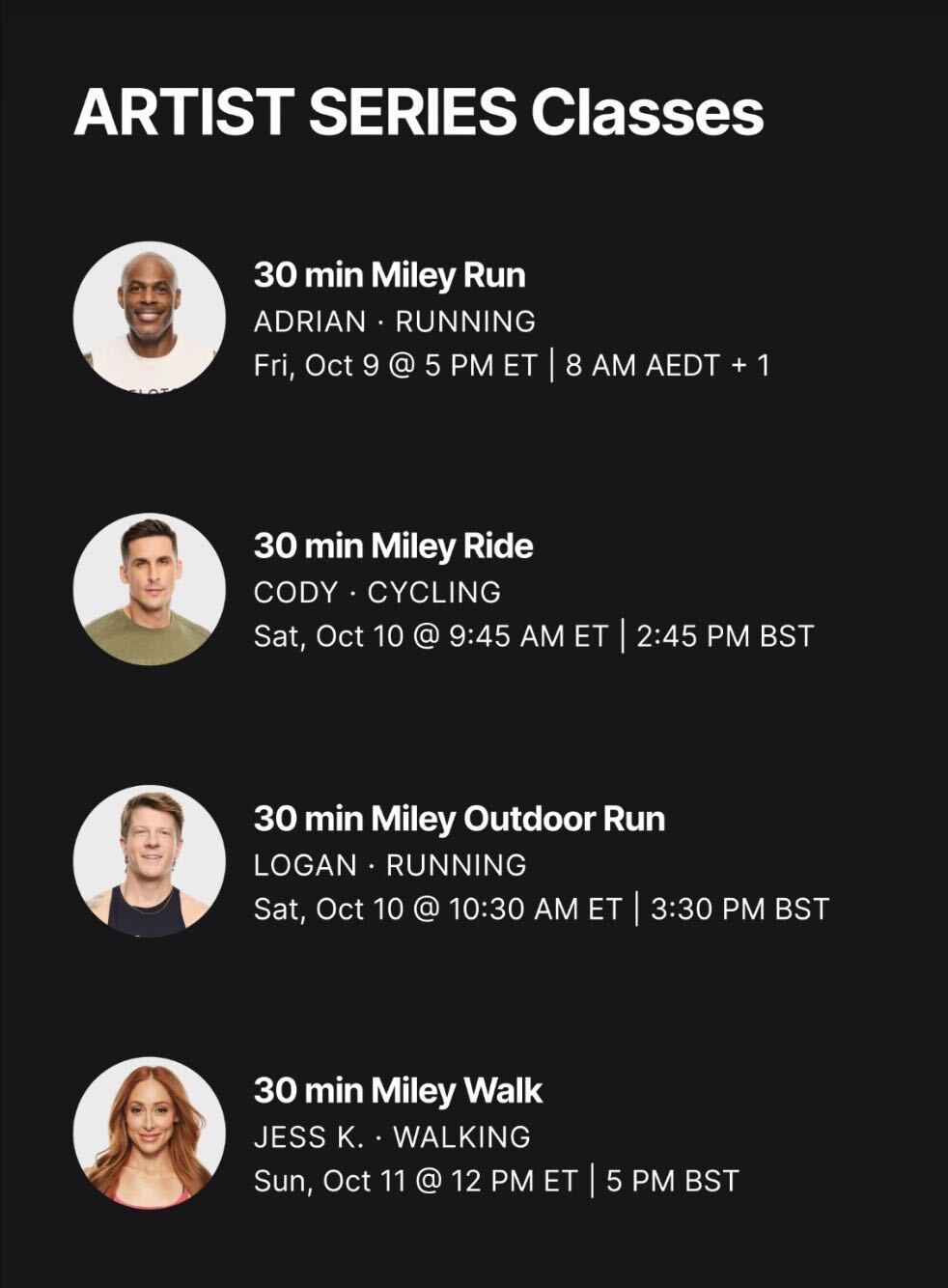 Miley Artist Series - Schedule