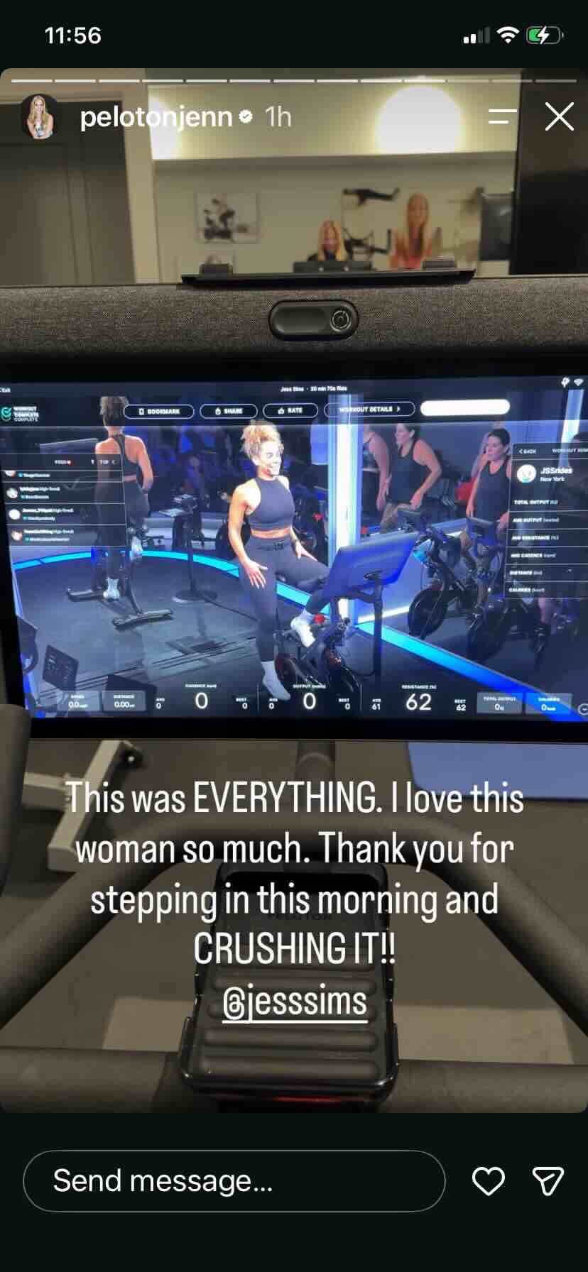 Jess Sims solo cycling class JSS IG appreciation