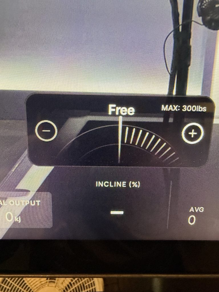 Sled Mode classes Sled Weight dial set to Free with a 300 lb maximum on the Tread+ screen
