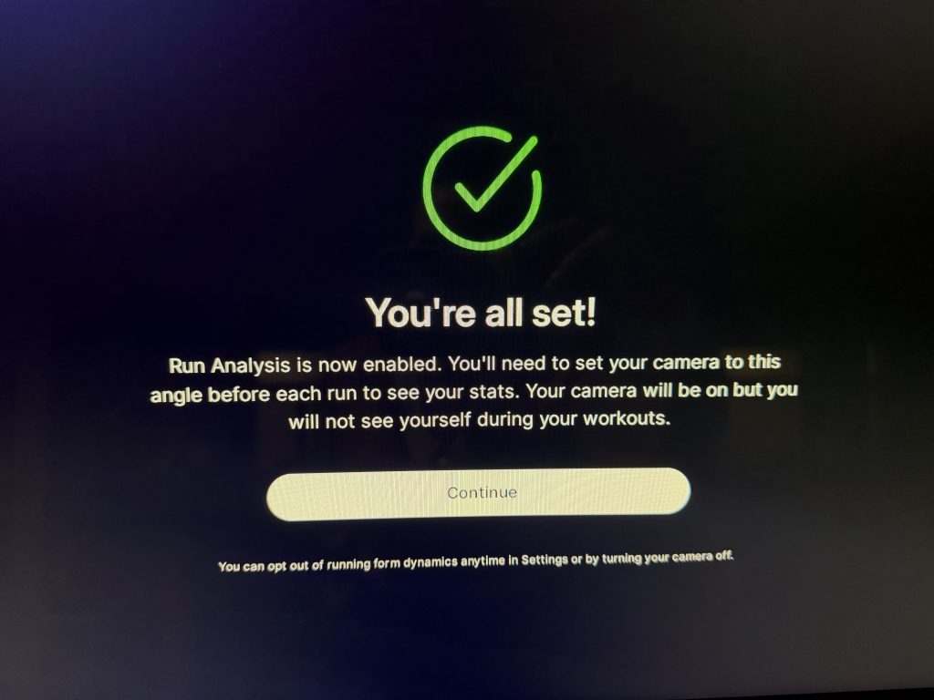 Peloton Run Analysis enabled confirmation screen on Tread+