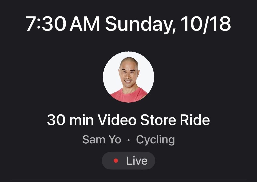 Sam Yo Video Store Ride live class on Sunday, October 18 at 7:30 AM ET and 12:30 PM London
