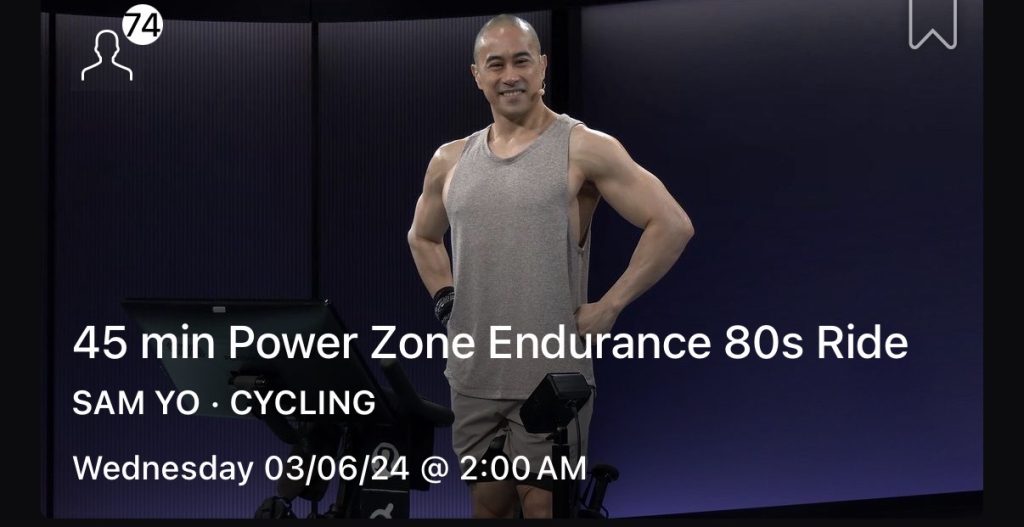 Sam Yo Video Store Ride, March 6, 2024 45 min Power Zone Endurance 80s Ride with Sam Yo