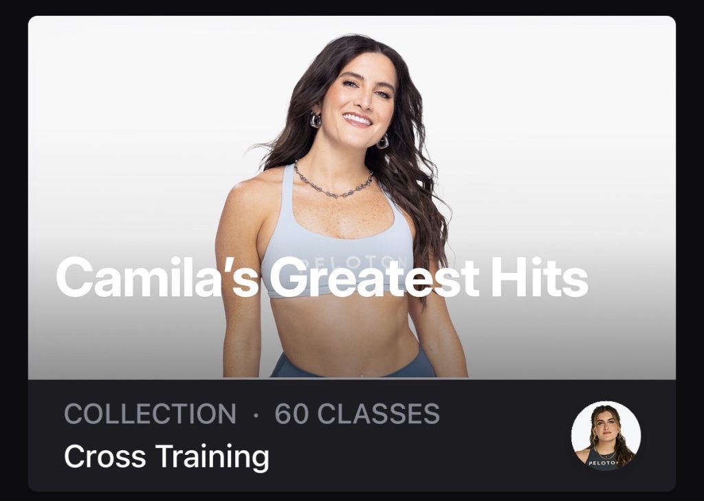 Camila's Greatest Hits Collection cover art showing 60 Cross Training classes in the Peloton app