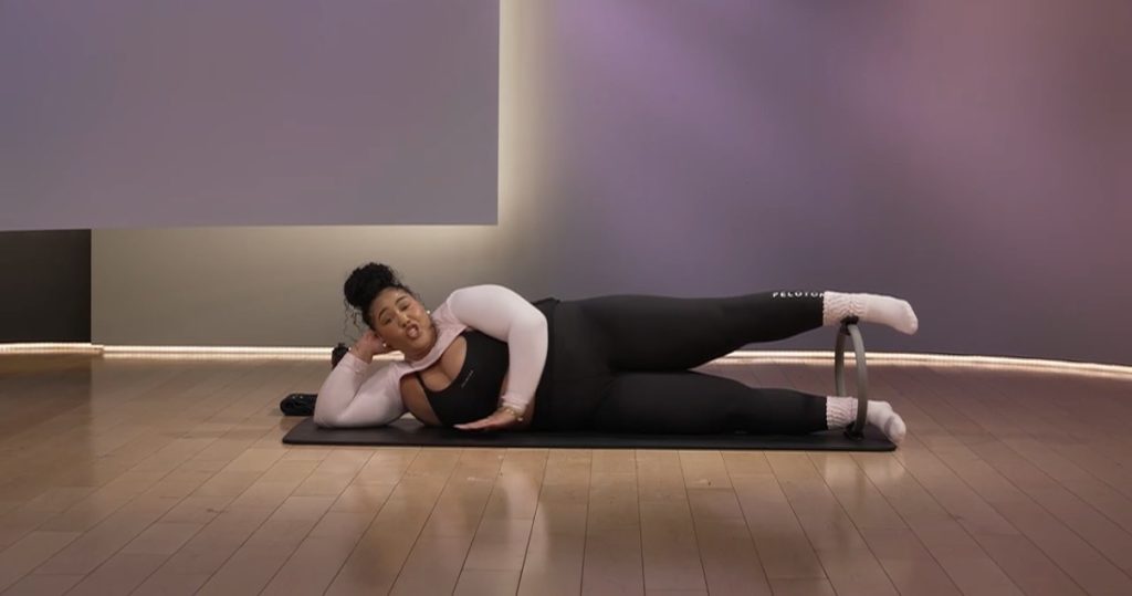 Ash Pryor Pilates class plan with side-lying leg lifts, banana pose, and swimmers