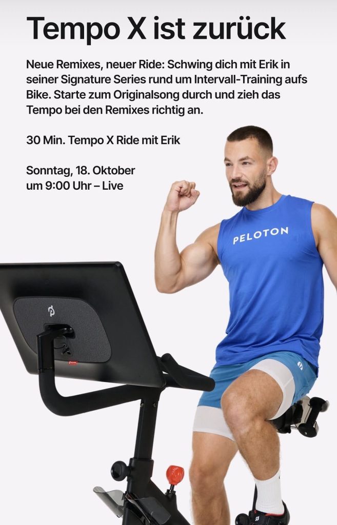 Tempo X Ride finale promo with Erik Jäger on a Peloton Bike, live Sunday, October 18