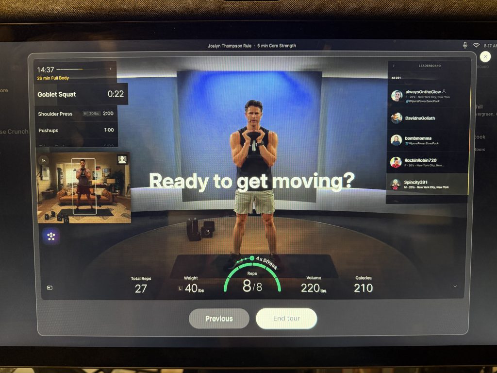 Peloton form feedback tour end screen reading Ready to get moving