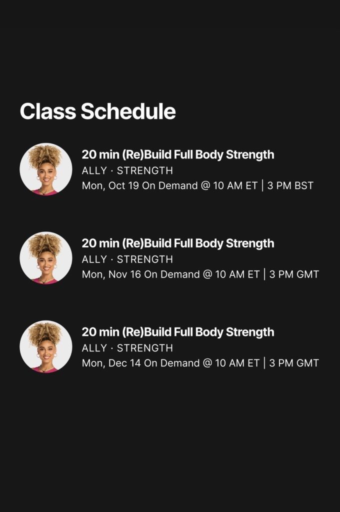 (Re)Build series class schedule showing October 19, November 16, and December 14 releases