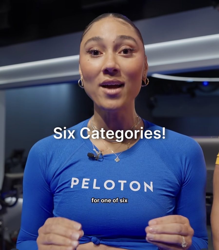 Peloton Leaderboard Awards video with Ally Love announcing six categories