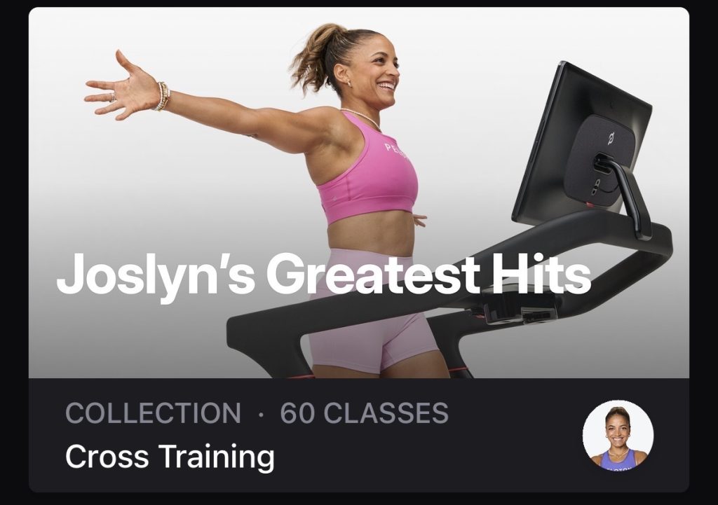 Joslyn Thompson Rule Greatest Hits collection card showing 60 Cross Training classes on Peloton