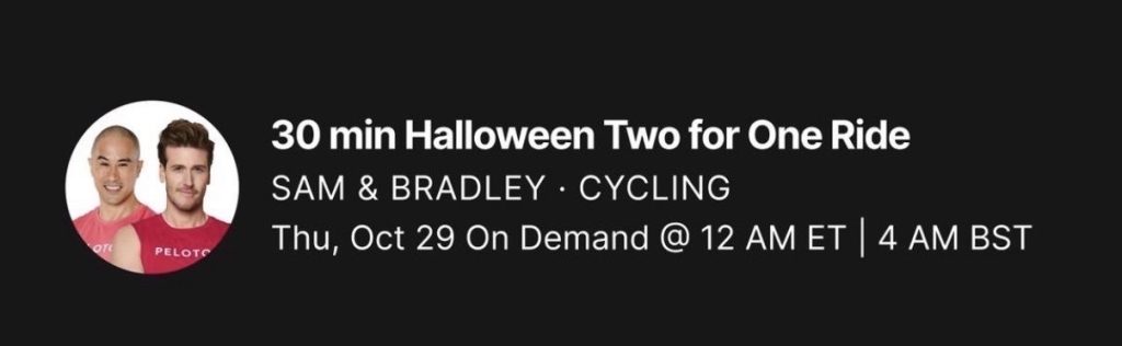 Peloton Halloween Two for One Ride with Sam Yo and Bradley Rose, on demand October 29