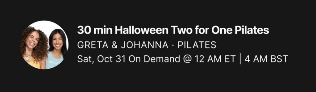 Peloton Halloween Two for One Pilates with Greta Dopp and Johanna Ricouz, on demand October 31