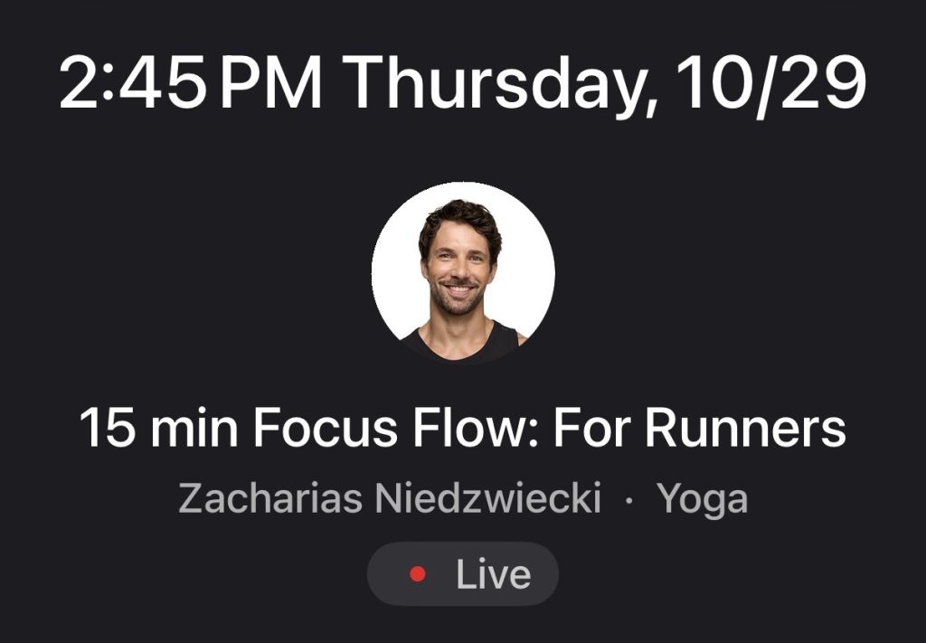 Focus Flow for Runners 15-minute live Yoga class with Zacharias Niedzwiecki on October 29