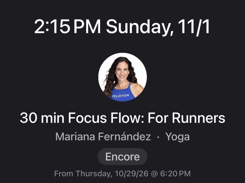 Focus Flow for Runners 30-minute Yoga encore with Mariana Fernández on November 1