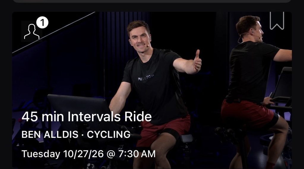 Norwegian 4x4 intervals class card for the Ben Alldis 45 min Intervals Ride in the Peloton app