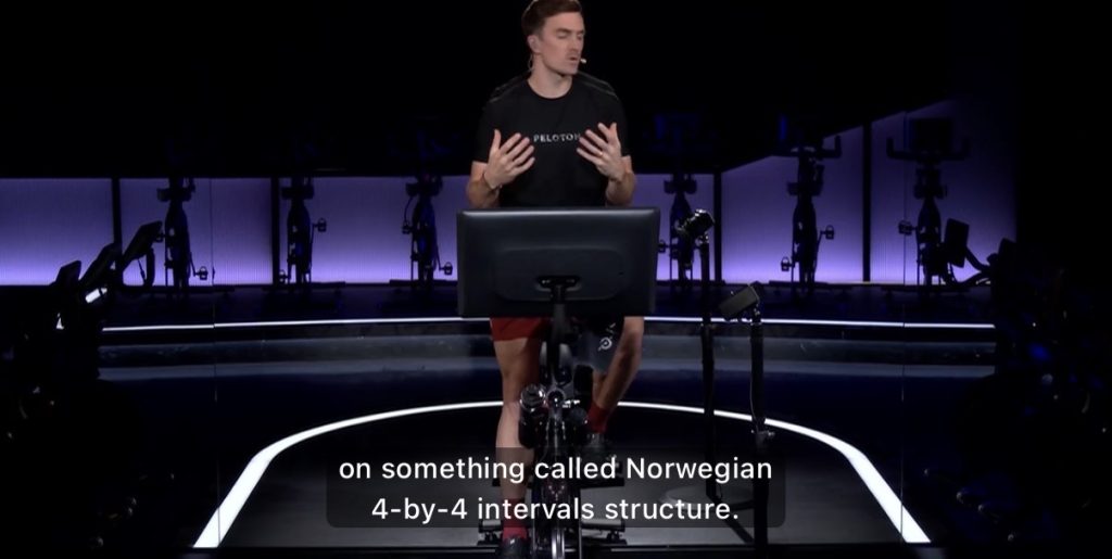 Norwegian 4x4 intervals structure explained by Ben Alldis before his Peloton cycling class