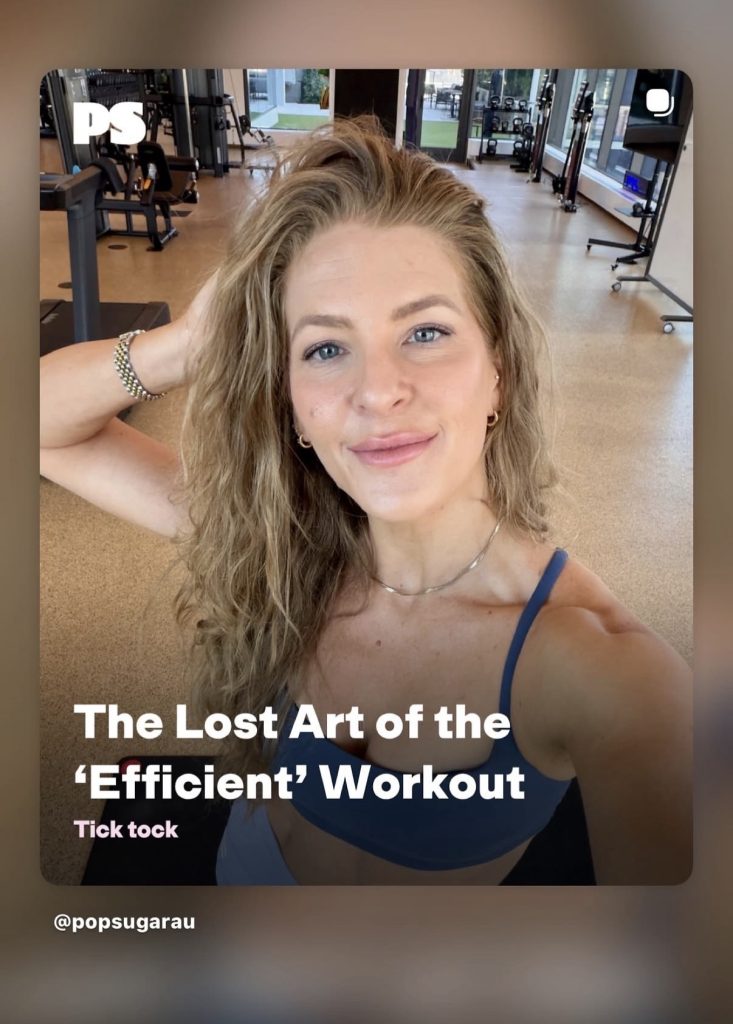 Efficient workout feature with Peloton instructor Rebecca Kennedy taking a gym selfie for PopSugar Australia