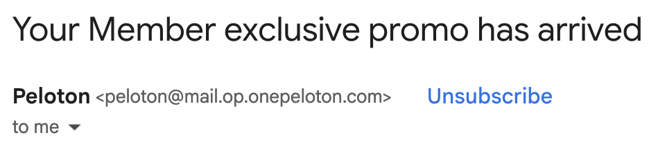 Peloton Tread promo code email showing member pricing for Tread Flex, Tread Vision and Tread+ Vision